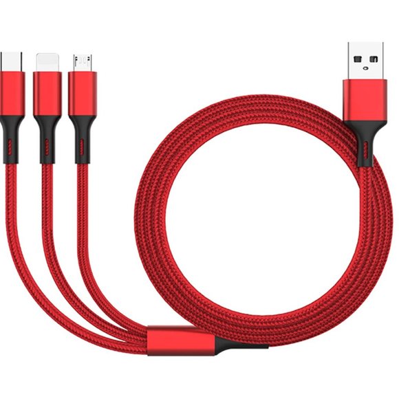 Red Universal 3 in 1 Fast Charging Cord Adapter, Compatible w/ Most Smart Phones - Picture 4 of 11